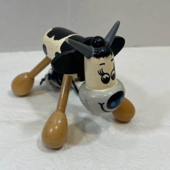 Black & White Wooden 4 Leg Toy Cow Figurine Massager 3.75"x5" Collectible - Picture 5 of 11